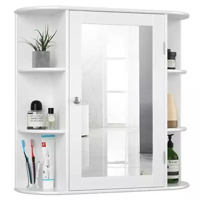 Costway Medicine Cabinets With Mirror 6.5 X26 X25  MDF Wall-Mount 5-Shelf White • $169.70