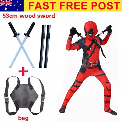 AU Book Week Superhero Deadpool Boys Kids Fancy Dress Costume Mask Cosplay Party • $33.99