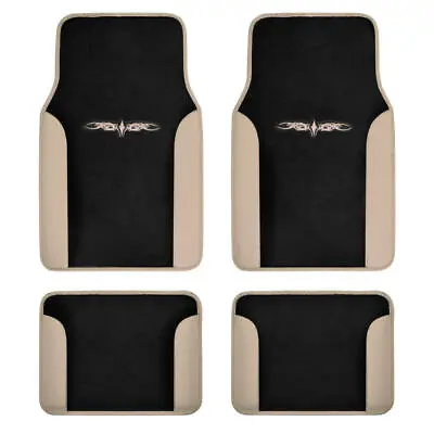 Embroidered Two Tone Tan Beige Tattoo Design 4 Piece Plush Car Auto Floor Mats • $24.90