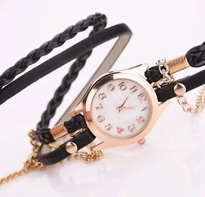 Vintage PU Leather Braided Bracelet Watch Quartz Generic • $4.95