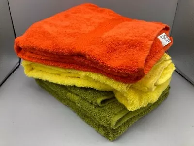 3 AWESOME 1970's Fieldcrest Bath Towels Solid Orange Yellow Avocado Green Vtg • $9.99