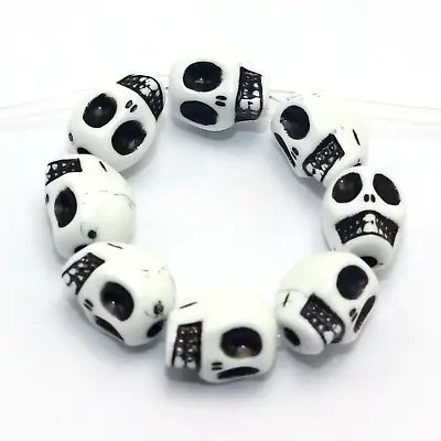 100 White With Black Color Acrylic Halloween Gothic Skull Beads 10mm Steam Punk • $3.22