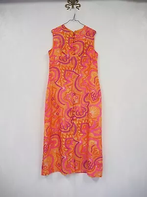 £10 • Buy True Vintage 1960s Pink Orange Psychedelic Print Silk Maxi Dress Size 12
