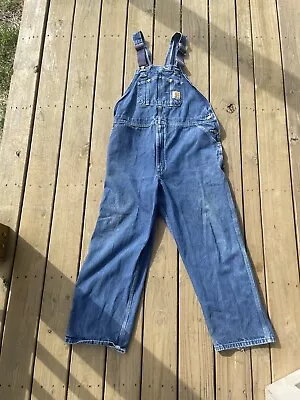 Carhartt Men's Blue Denim Dungaree Workwear Bib Overalls Size 46x30 R08 DNM • $45