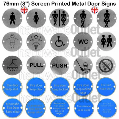 £2.57 • Buy 75 Mm ROUND Metal DOOR SIGNS Disc Toilet Fire Door Keep Shut No Smoking + SCREWS
