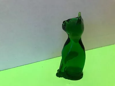 Vintage KANAWHA  Glass 5” Cat Avocado Green  Smiling Kitty  Figurine 1960's  • $175