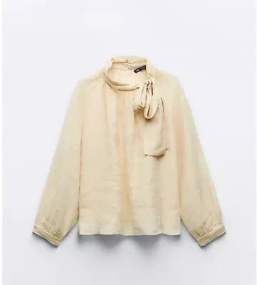 Zara Tie Collar Blouse Beige Size Small • $42