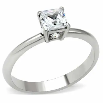 Ladies Silver Ring Princess Cut Solitaire Engagement Cubic Zirconia Size P 8 • £12