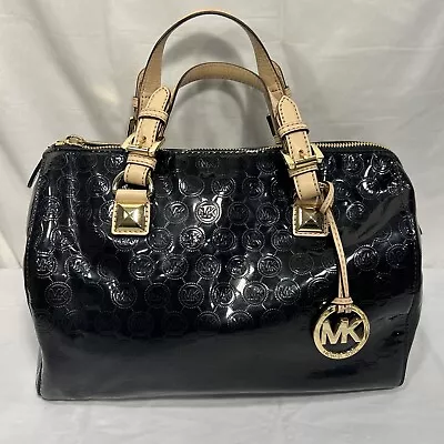 Michael Kors Grayson Mirror Black Metallic Monogram Bag Purse Satchel • $79.99