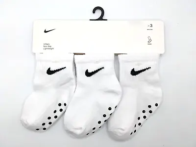 3 Pair Nike Baby Boy  Toddler Gripper Ankle Socks White Black 2-4 Year • $12.34