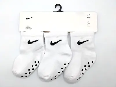 3 Pair Nike Boy's Toddler Gripper Ankle Socks White Black 2-4 Years • $14.24