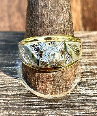 Vintage Lind Ring 14k HGE Mens Jewelry Solitaire CZ Clear StoneGold Electroplate • $36