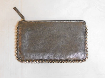 $15 • Buy Zara Woman Gray Faux Suede Cluth With Metal Stud Hardware