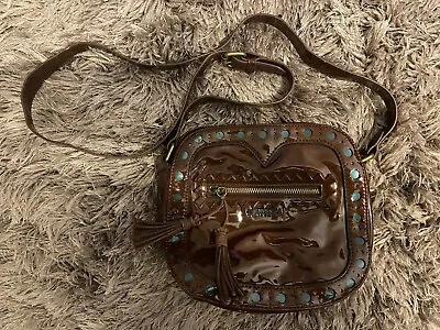 Miss Sixty Patent Faux Leather Shoulder Bag Brown Rare Y2k Retro • £10.99