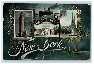 1907 Greetings From New York NY Multiview Posted Antique Postcard • $14.98