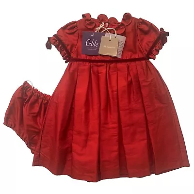 La Stupenderia Dress Baby Girl 6M Red Silk Babydoll & Knickers Milano Itally • $340