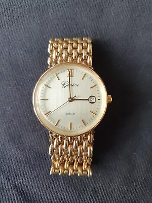 9ct Gold Geneve Mens Quartz Watch With Integrated Gold Bracelet • £680