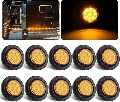 10x 2 Inch Round LED Marker Lights Amber 9 LEDs W/Reflectors/ Grommets/Pigtails • $47.95