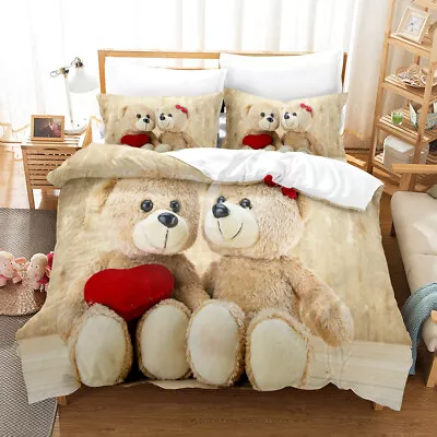 Warm Teddy Bear Bedding Set Comforter Cover Double Duvet Cover PillowCase • £8.27