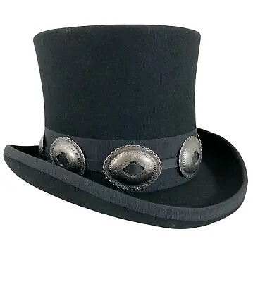 Black 100% Wool Felt Top Hat Concho Band Victorian Costume Slash Mad Hatter USA  • $24.99