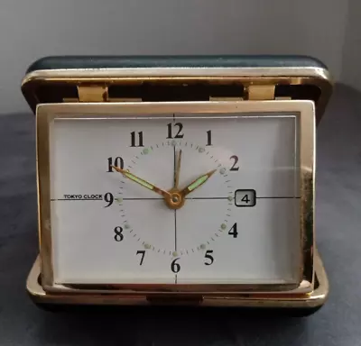 Vintage 70's TOKYO CLOCK Mechanical Folding Cased Travelling Alarm & Date Clock • £35