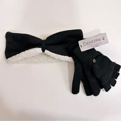 BEARPAW Combo Set: Headband And Pop-Top Mitten/Fingerless Glove Duo In Black • $20