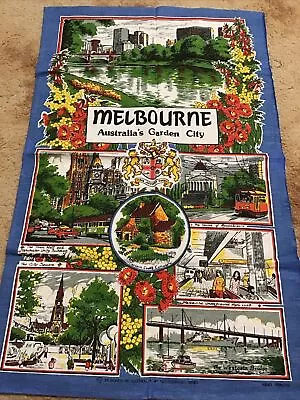 Vintage  Collectable Melbourne Australia’s Garden City Tea Towel • $12.50