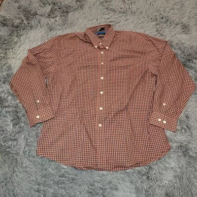 Haggar Mens Shirt Large Red Black Plaid Wrinkle Free Button Down Long Sleeves • $14.88