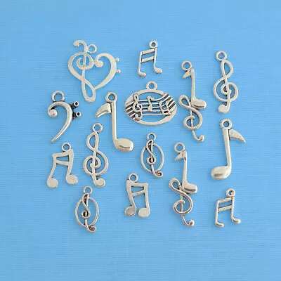 Music Notes Charm Collection Antique Silver Tone 15 Charms - COL268 • $8.25