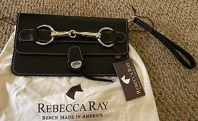 NWT Rebecca Ray Mackenzie Black Leather Clutch Wristlet Horsebit Equestrian $225 • $150