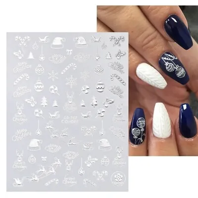 Nail Art Stickers Christmas Tree Silver Snowflakes Candy Cane Holly Baubles 149S • $3.54