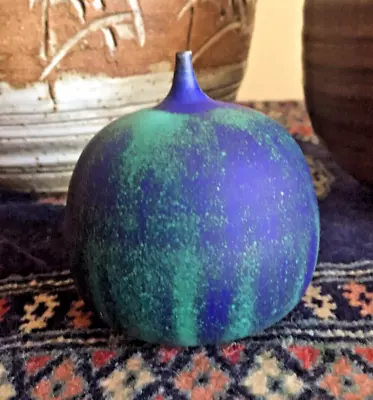 Rose Cabat Feelie (1914 - 2015) Studio Art Pottery Vase 3 1/2” Blue - Green HTF • $595