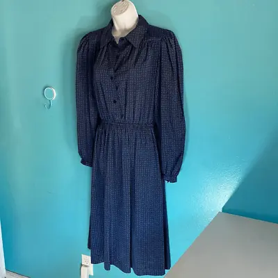 Halston III  Womens Size 8 Vintage Midi Dress Blue Logo Fabric Perfect Condition • $125