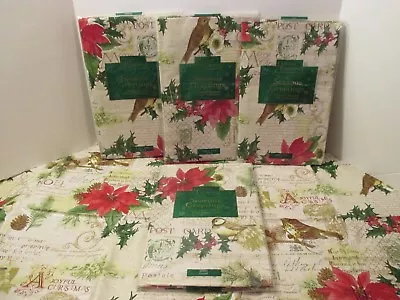 Christmas Holiday Poinsettia Bird Song Holly Vinyl Kitchen Party Tablecloth • $8.99