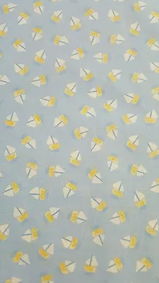 BTYx44/45  100% Cotton Nursery Prints Sailaway Blue Yellow And White Sailboat • $5.99