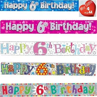 6th Birthday Party Decorations Banners Pink White Silver Blue Age 6 • £2.50