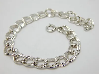 Sterling Silver 925 Diamond Cut Double Curb Link Charm Bracelet 6.75  • $32.48