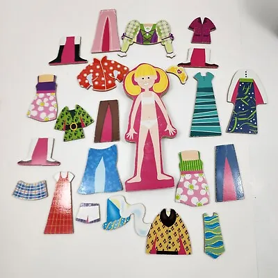 Melissa & Doug Emma Magnetic Dress Up Wooden Dolls Lot Of 22 Pieces Plus Doll • $9.99