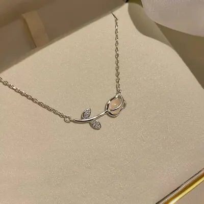 Fashion 925 Silver Love Tulip Crystal Pendant Necklace Women Wedding Jewelry New • $1.23