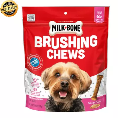 Milk-Bone Brushing Chews Daily Dental Dog Treats Mini 25.5 Oz. 65 Bones.USA • $15.73