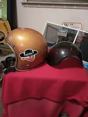 Vintage Orange Metal Flake Motorcycle Helmet Retro 🔥 Original Man Cave Display  • $65