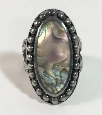 Sterling Silver 925 Ring Abalone Shell Cocktail Size 7.5 6.7g • $34.60