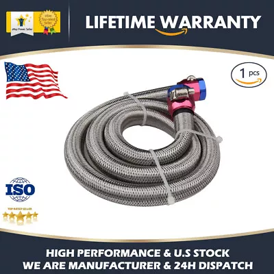 Universal 6AN Braided Oil Fuel Line Hose Stainless Steel 3/8  Tube W/ Clamps New • $15.99