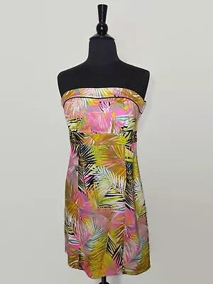 H&M Multicolor Tropical Palm Floral Strapless Dress Size 8 • $13.49