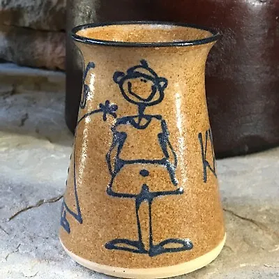 Vintage Studio Art Pottery Signed Stoneware Vase Stick Figures Croatian Sketch • $20