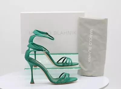 Manolo Blahnik Caracol 105 Womens Sandals Uk 7 Eu 40 Green Leather Rrp £645 Gr • £126.11