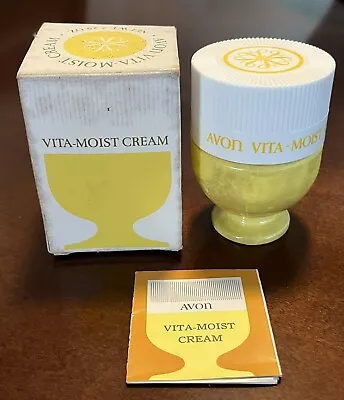 Vintage 1960’s Avon Vita Moist Cream Yellow Pedestal Glass Jar Full 2.25 Oz Box • $15