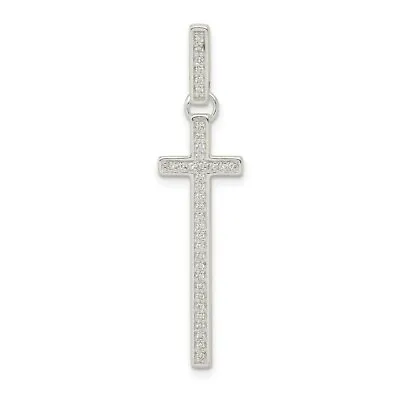 Sterling Silver 925 Elongated Latin Cross With CZ Charm Pendant 1.58 Inch • $14.52