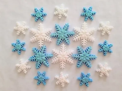 18 Glittery Edible Sugar White & Blue Christmas / Frozen Snowflakes • £5.95