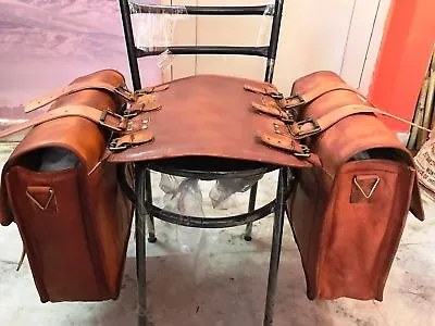 Pair Large 15  Motorcycle Bag Vintage Leather Luggage Panniers Pouch Saddle Bag • $113.12